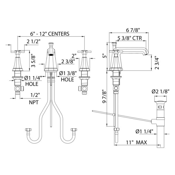 Perrin & Rowe Deco™ Widespread Bathroom Faucet with Drain Assembly ...