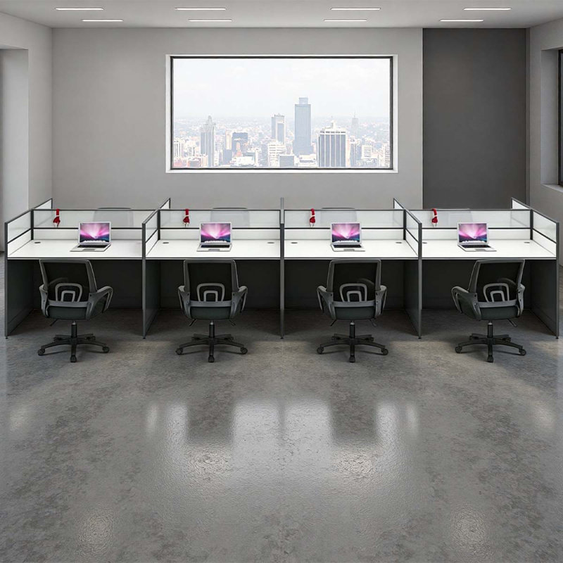Bureau rectangulaire pour 8 personnes, bureau d'ordinateur, équipé d'un dispositif de gestion des câbles et d'une chaise de bureau