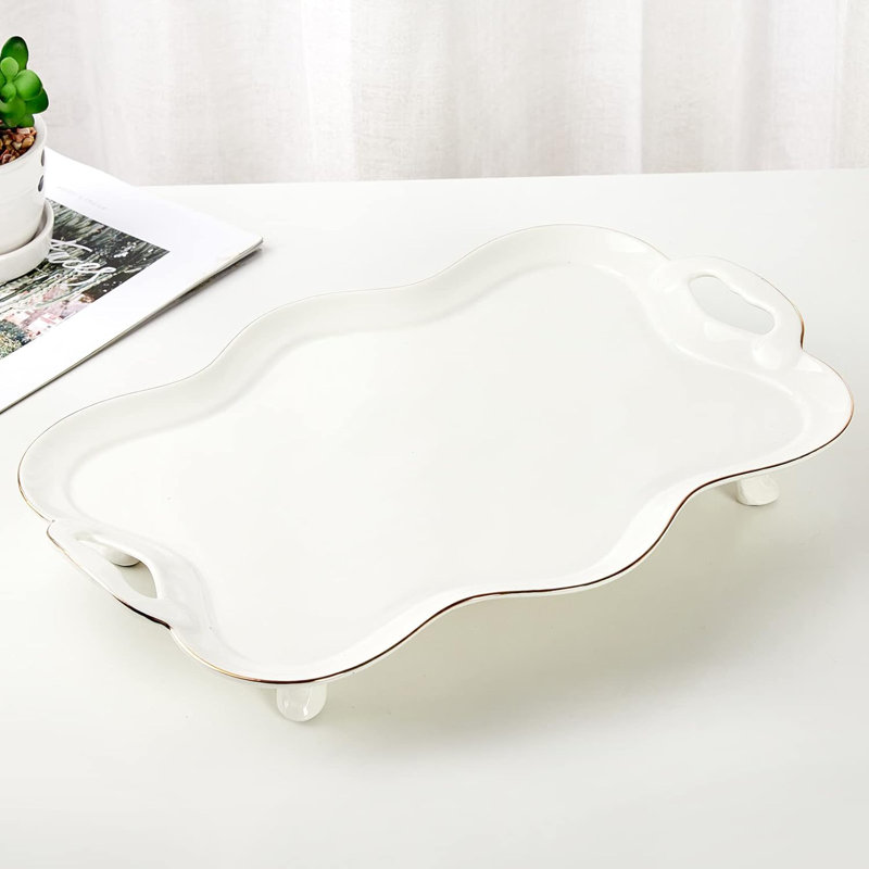 Ceramic Handle Tray, White
