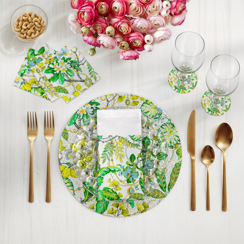 Plumeria Round Beaded Smooth Placemat, Lemon