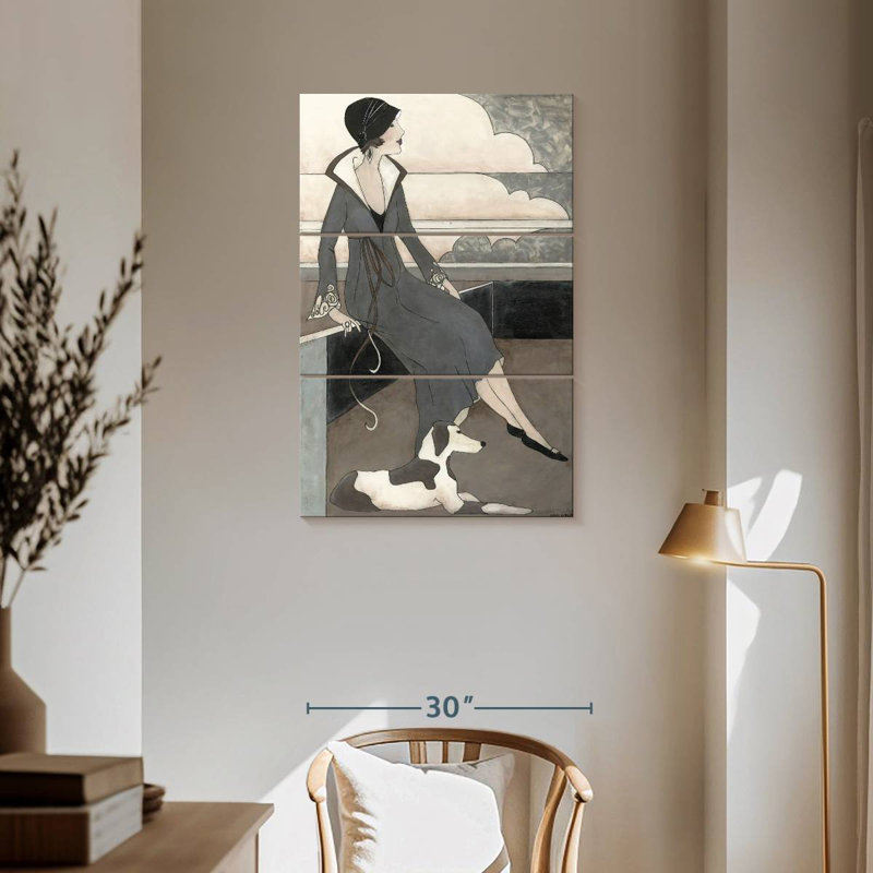 Navette Art déco avec un chien, H 57 po x l 36 po