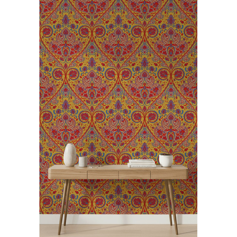 Papier peint floral, motif décoratif bohémien à motif cachemire