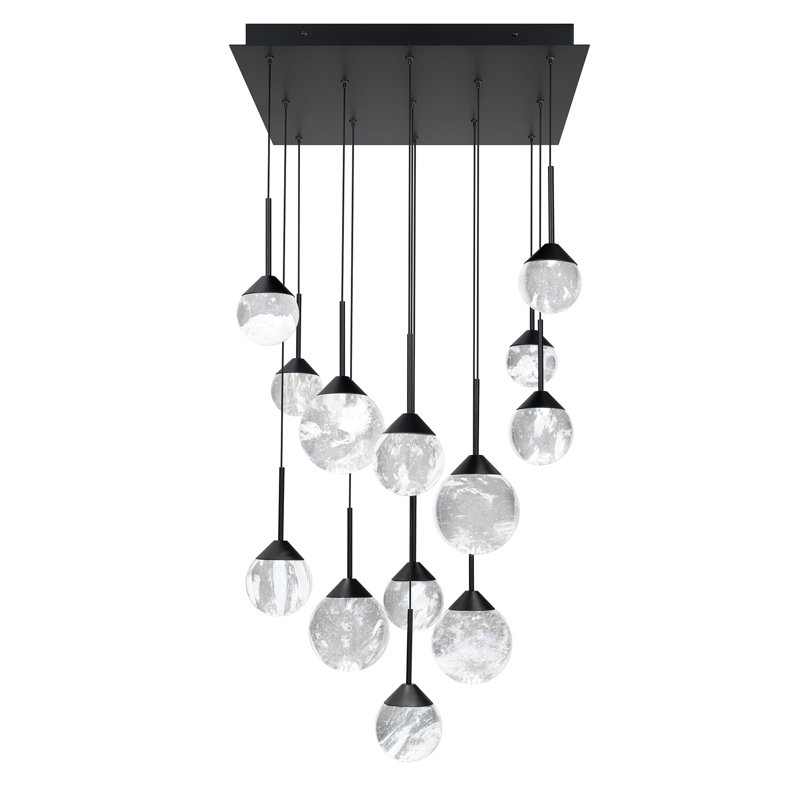Quest 13 Light Crystal LED Multi-Light Pendant, Black