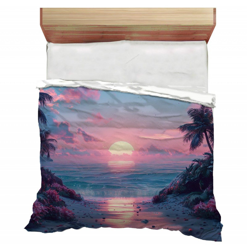 Édredon plage, coucher de soleil, paysage, paradis tropical, Édredon simple TG