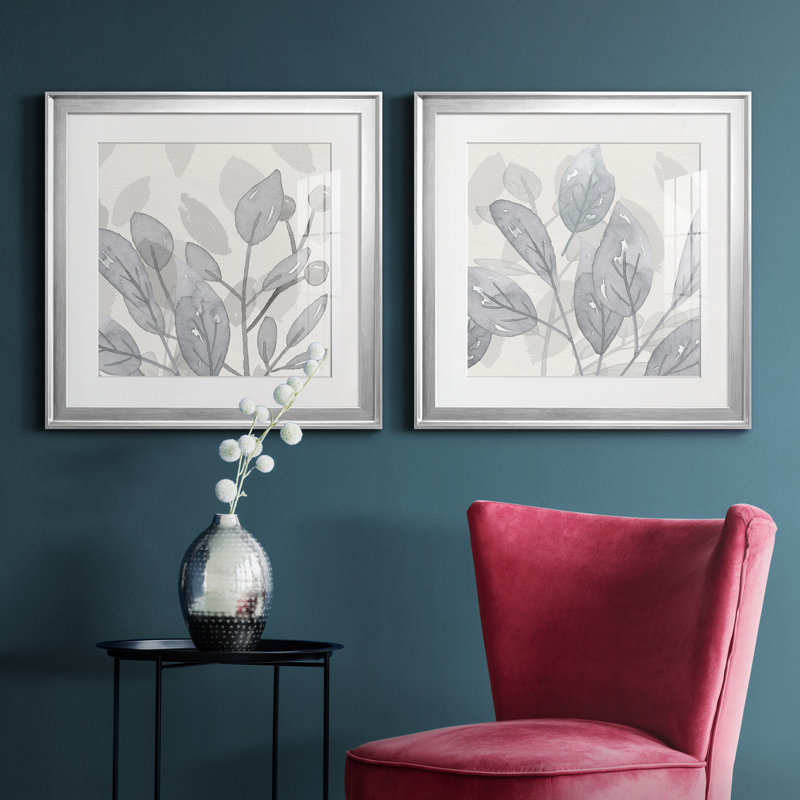 Shadow Leaves I - 2 pièces, Argent, H 22,5 po x l 45 po x P 1,5 po