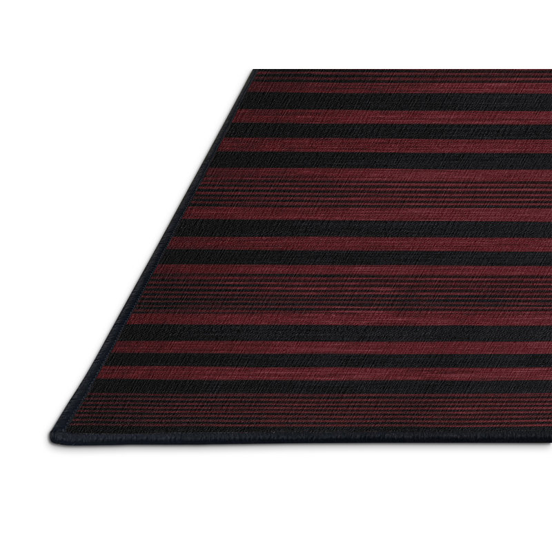 Tapis noir à rayures horizontales lavable à la machine, Carré 5 pi