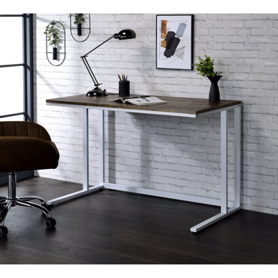 Rectangular Walnut & White Work Desk With Port For Efficient Operations Finish Plug And Ample Legroom Productivity