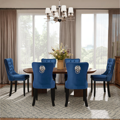 Modern Velvet  Wingback Tufted Solid Wood Upholstered Dining Chairs (Set of 6)