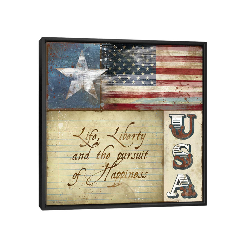 « usa » par carol robinson, impression sur toile tendue, H 18 po x l 18 po x P 1,5 po, Toile avec cadre noir, Pas de tapis