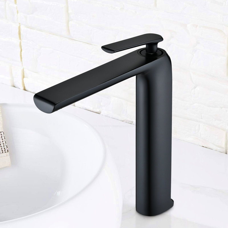 Single Hole Single Bathroom Faucet In Matte Black. High Modern Look. Made Of Solid Brass, Rust & Corrosion . Large-Flow Spout And Quality Ceramic Disc Cartridge. For Residential Stylish Design. Brass