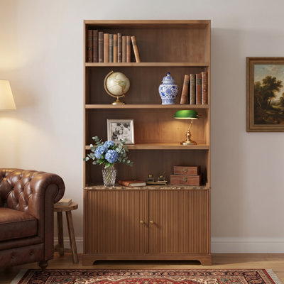 Bibliothèque moderne de 91,1 po de hauteur avec tablettes ouvertes et armoire de rangement