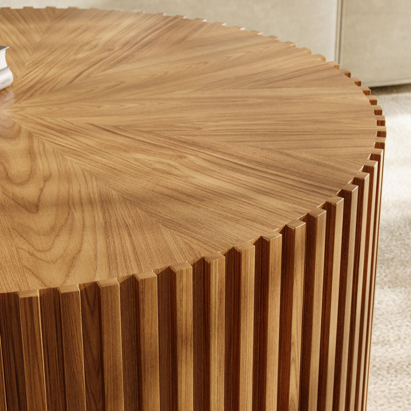 Table basse ronde cannelée 31,5 ", style Mid-Century, table basse en bois minimaliste, rétro, couleur noyer, entièrement assemblée,