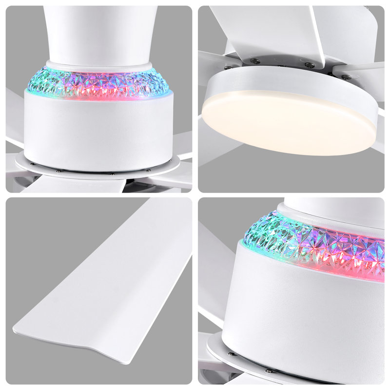 Ventilateur de plafond suspendu 54 "avec lumière à intensité variable RVB + CCT, 6 vitesses, télécommande / application pour salon, chambre à coucher