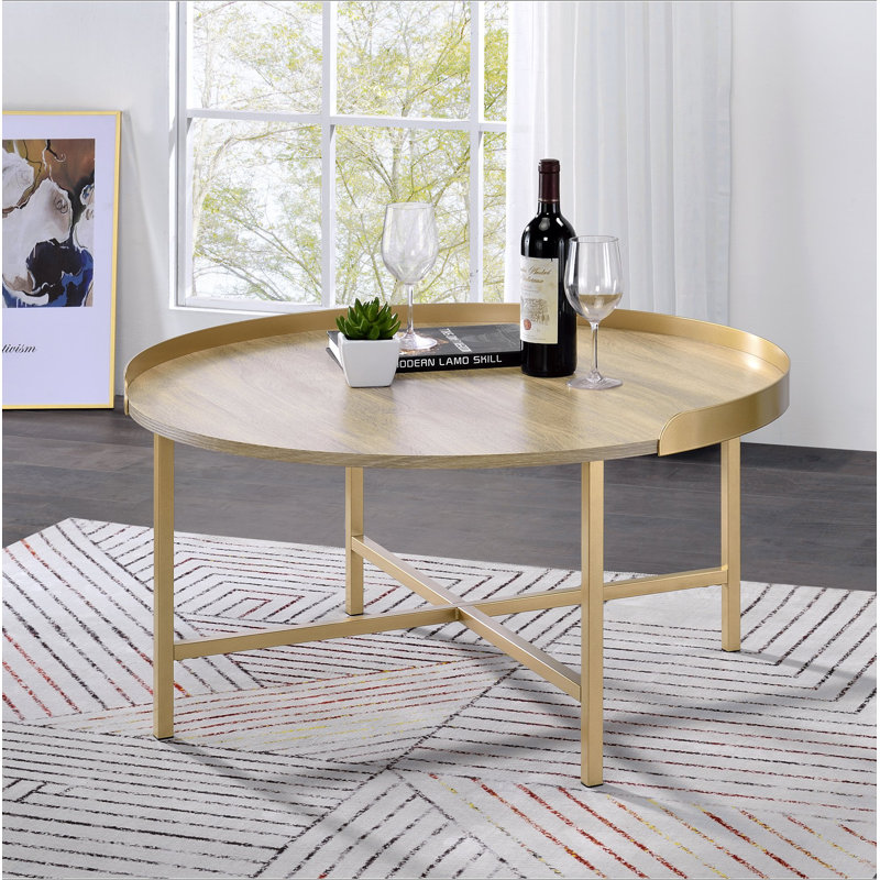 Table basse avec plateau en chêne et or
