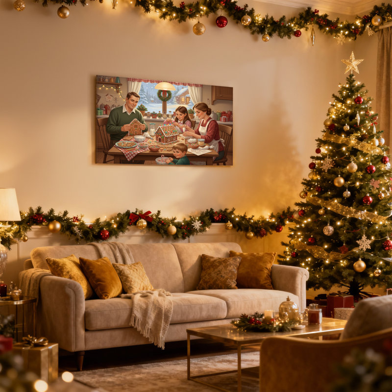 Ensemble de 3 reproductions d'art sur toile de Noël en famille, H 12 po x l 18 po