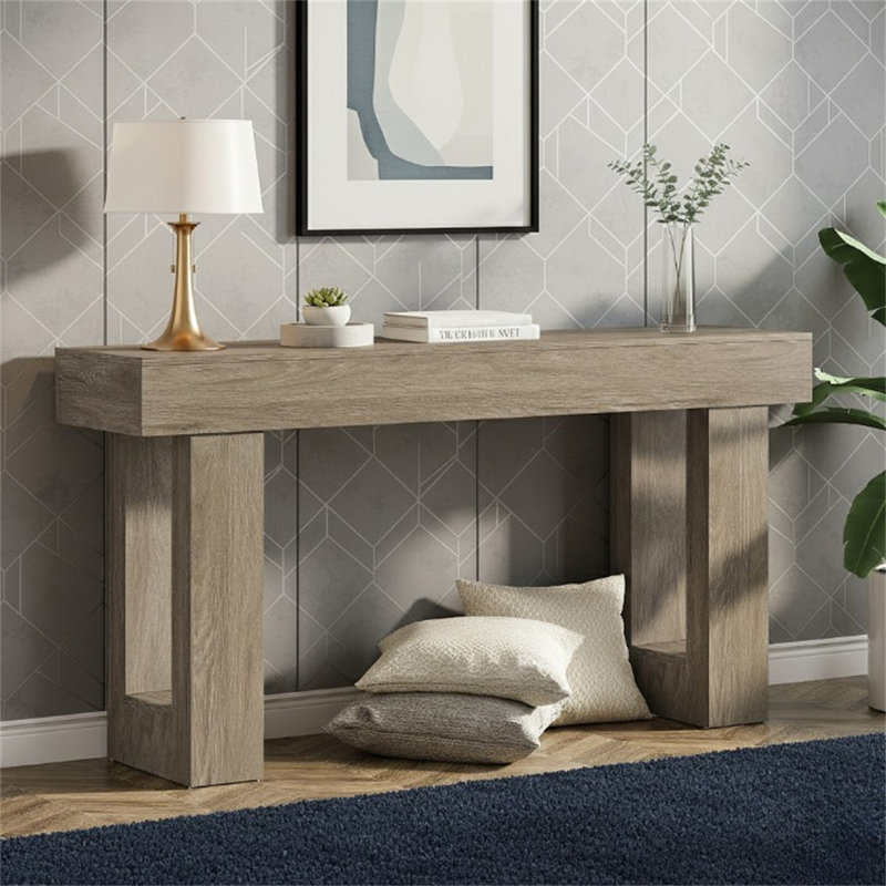 Wooden Sofa Table, 63-Inch Console Table For Entryway, Gray