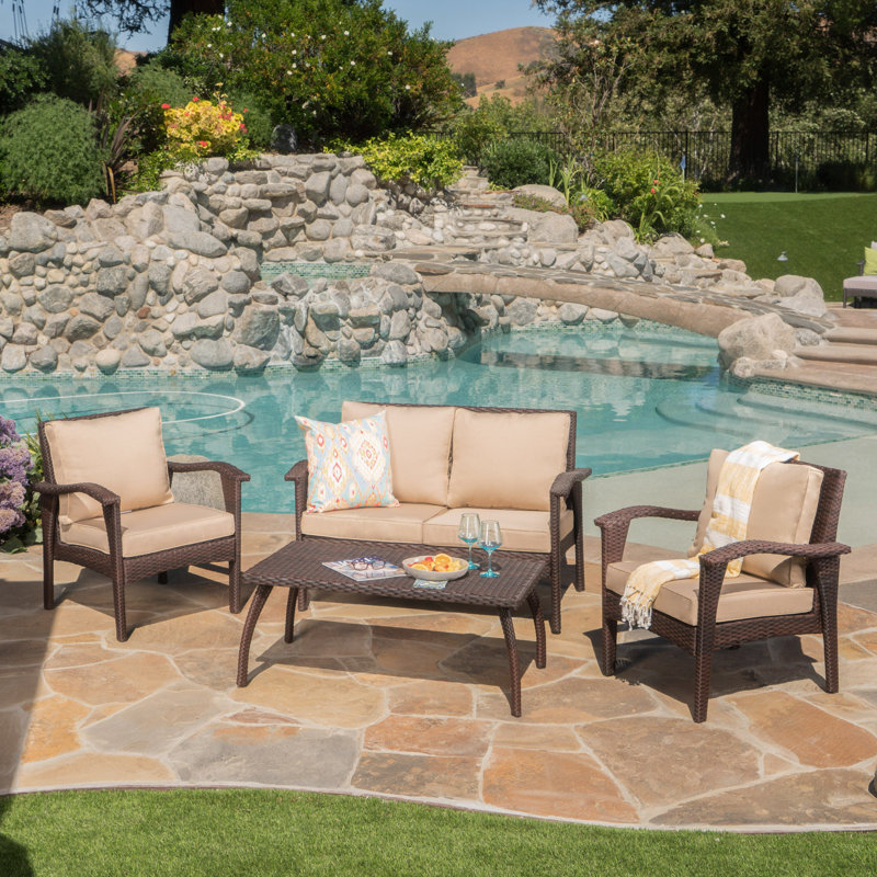 HONOLULU 4PC PE WICKER SET (KD), Tan, Brown