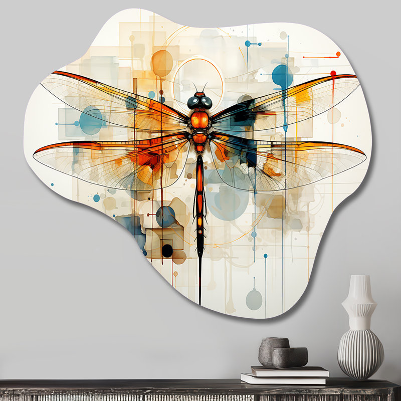 Libellule en teck, vol éthéré géométrique, impression de sculpture murale en métal asymétrique, H 25 po x l 28 po x P 1 po