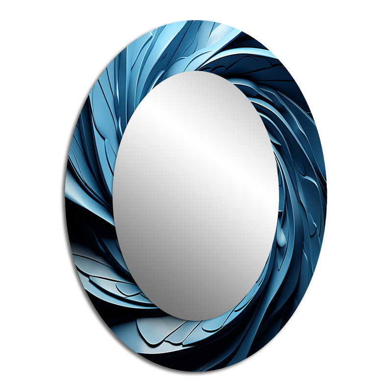 Spirale spirale abstraite bleue Vortex III - Miroir décoratif abstrait ovale sur métal, 40 po x 30 po