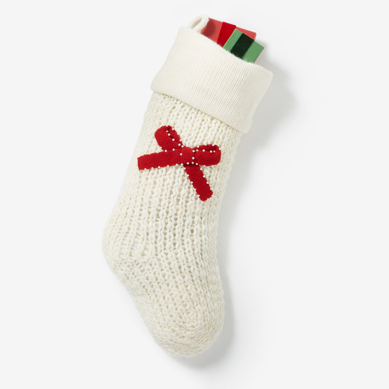 Chaussette de Noël personnalisable en tricot Noel Bow - rouge
