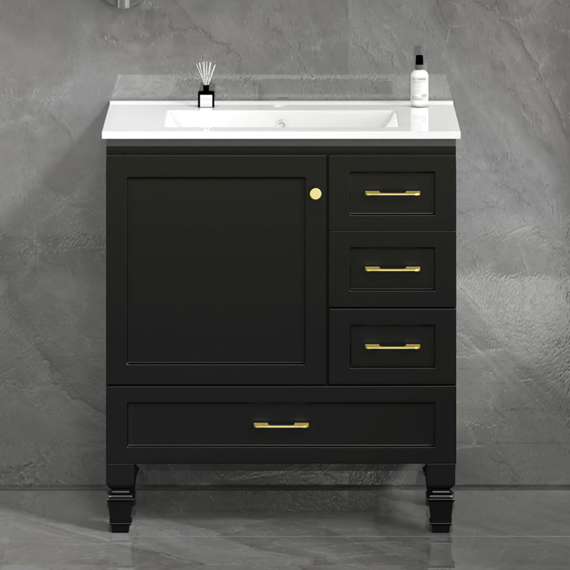 Meuble-lavabo à trois tiroirs en céramique, Noir