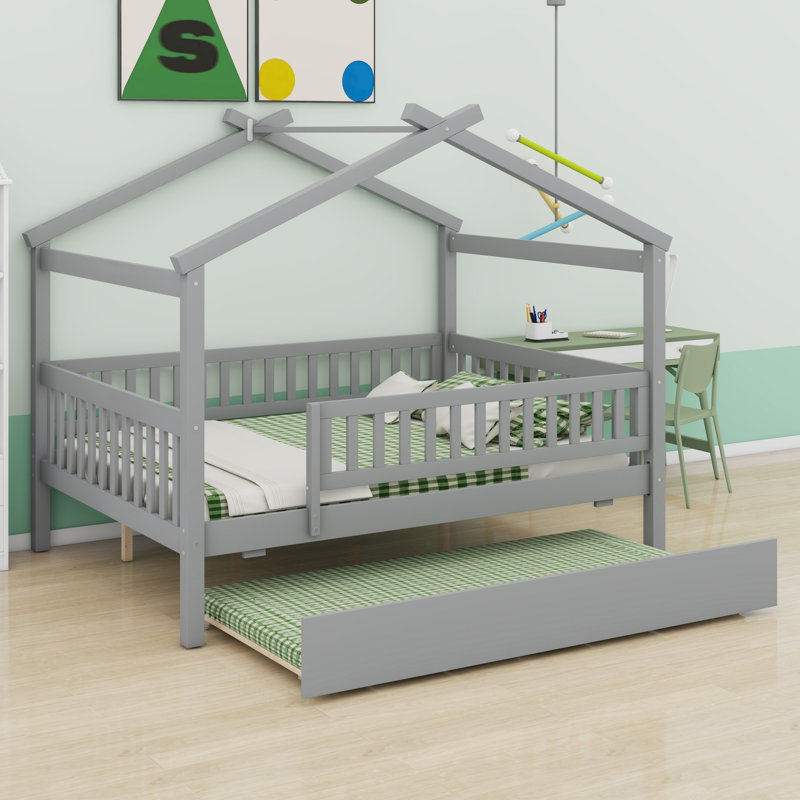 Lit en bois avec couchette, Gris