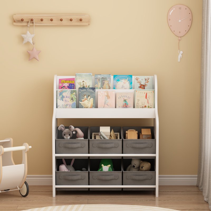 Bibliothèque pour enfants avec 6 bacs de rangement en tissu, bibliothèque pour enfants multifonctionnelle et organisateur de jouets, tablette de présentation