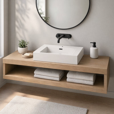 24 Inch Resin Vanity Top Only, American White Oak Finish, Solid Surface Bathroom Sink Top with Integrated Basin for Vanity Cabinet Replacement