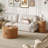 Wooden TV Stand & Coffee Table Set with Fluted Sliding Door for TVs up to 75", Golden Handles Media Console with Cable hole, Farmhouse Round Center Table for Living Room, Natural, Teak-162463497