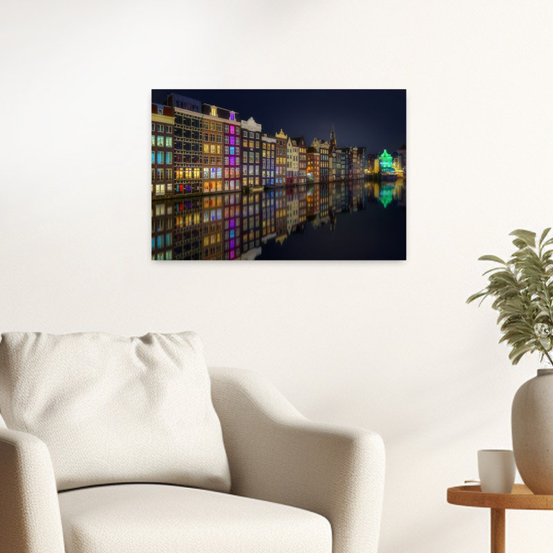 Amsterdam Night Reflections Colorful Tranquil Vibrant Architecture City Wall Art Print by Bartolome Lopez - Print