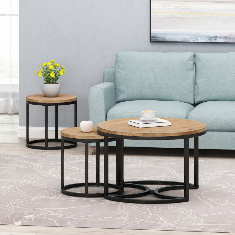Ensemble de tables basses polyvalentes de style industriel pour espaces compacts, Naturel