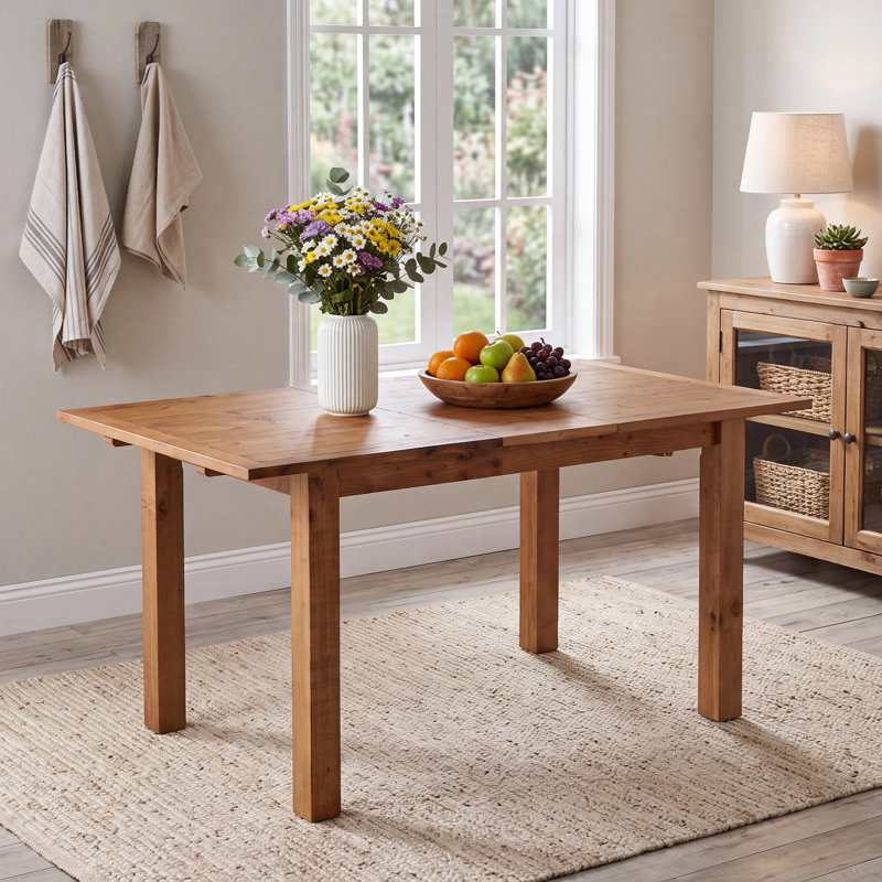 Extendable Solid Wood Rectangle Dining Table, Natural