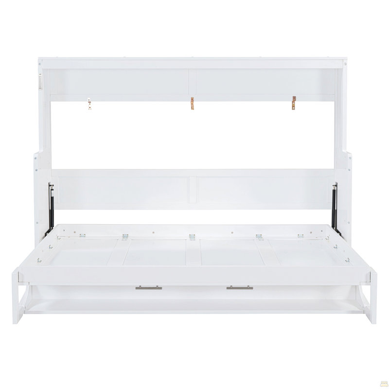 Lit escamotable double avec levage hydraulique, Lit double, Blanc