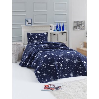 Couvre-lit en mélange de coton blanc / bleu foncé Emmie-May