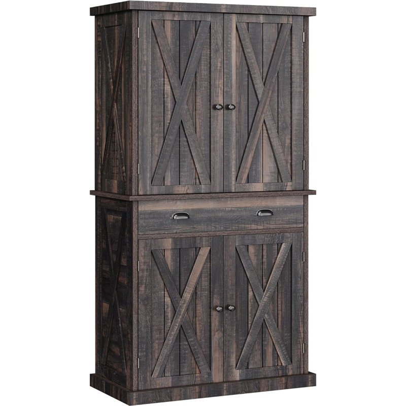 Grand garde-manger de style campagnard avec tablettes réglables, armoires de rangement avec portes et tiroir, armoire autoportante pour la cuisine, la salle à manger et le salon