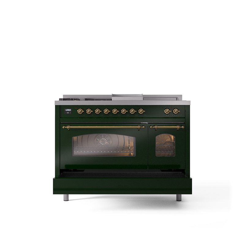 ILVE Nostalgie II 48 Dual Fuel Range, Emerald Green/Brass, Natural Gas