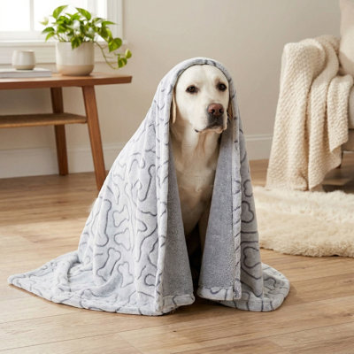 Pet Blanket with Embossed Bone Design. Dimensions: 36x48 Inches. Color: Gray.