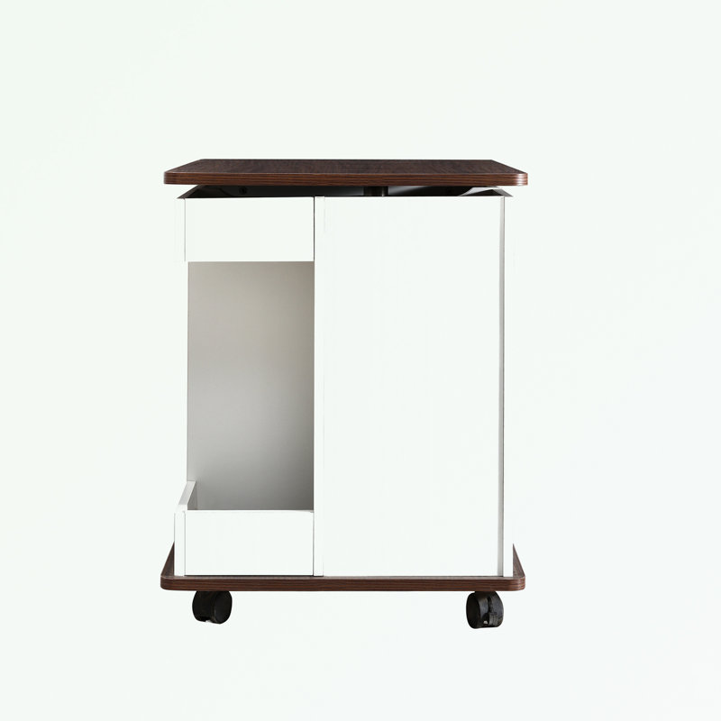 Table de bout réglable avec roulettes et plateau relevable rotatif, Blanc