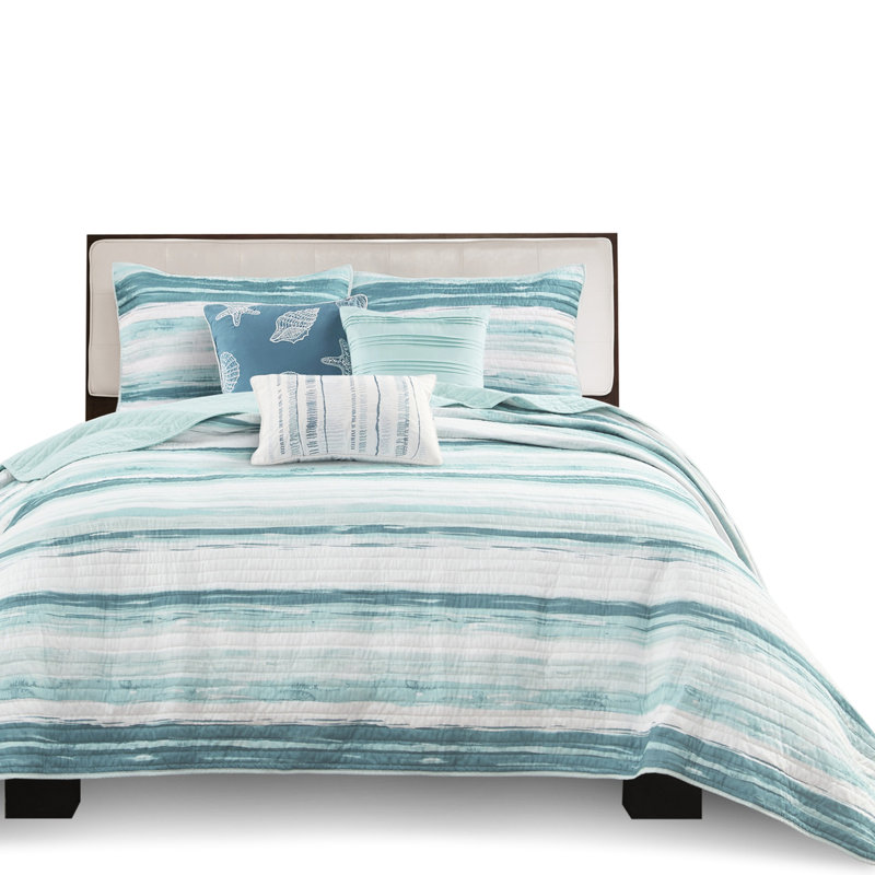6 pièces de courtepointe imprimée très grand / très grand - et couleurs sarcelle pour un look de chambre à coucher frais avec des pièces en microfibre