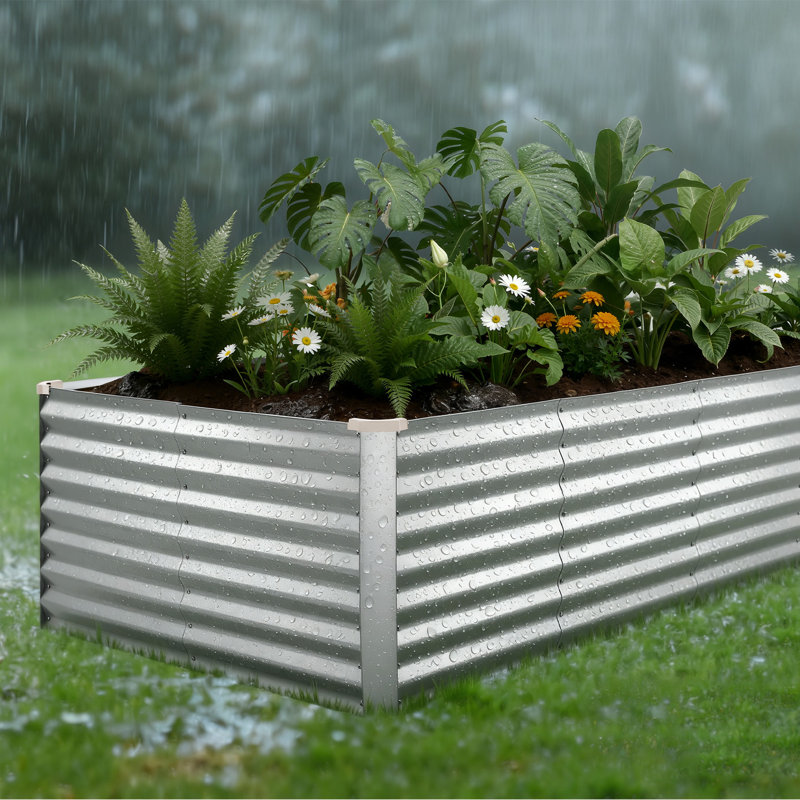 Galvanized Raised Garden Bed, 8 x 4 x 2 ft, Rectangular Metal Planter Box Kit Outdoor, Bottomless Elevated Planting Box with Gloves, Rustproof Alu-Zinc, for Growing Flowers Vegetables, Silver