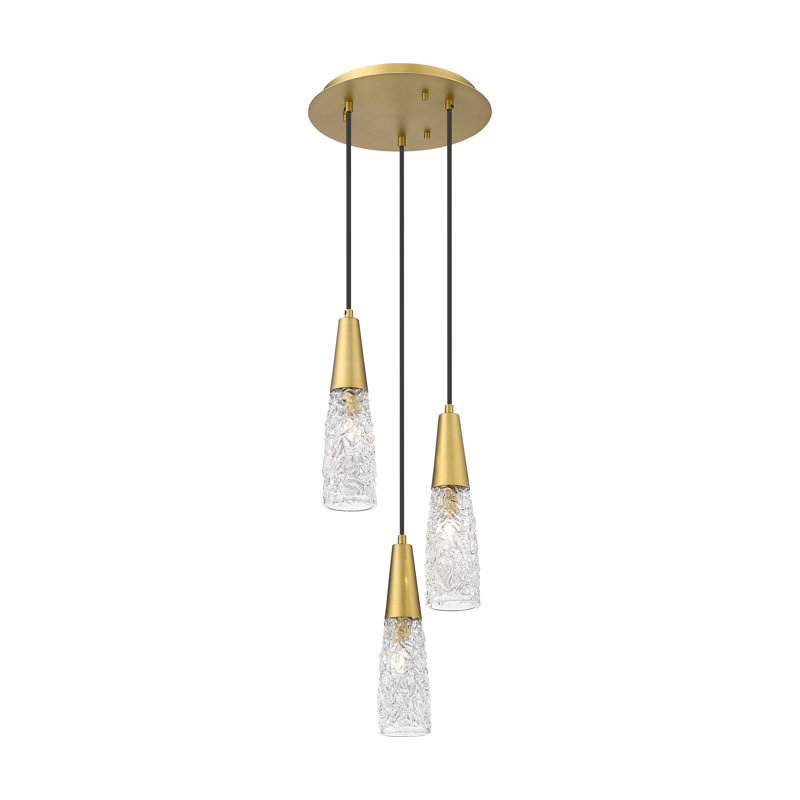 Godbee - luminaire suspendu à 3 lumières multiples de 10 po avec cordon - finition nickel poli - abat-jour transparent