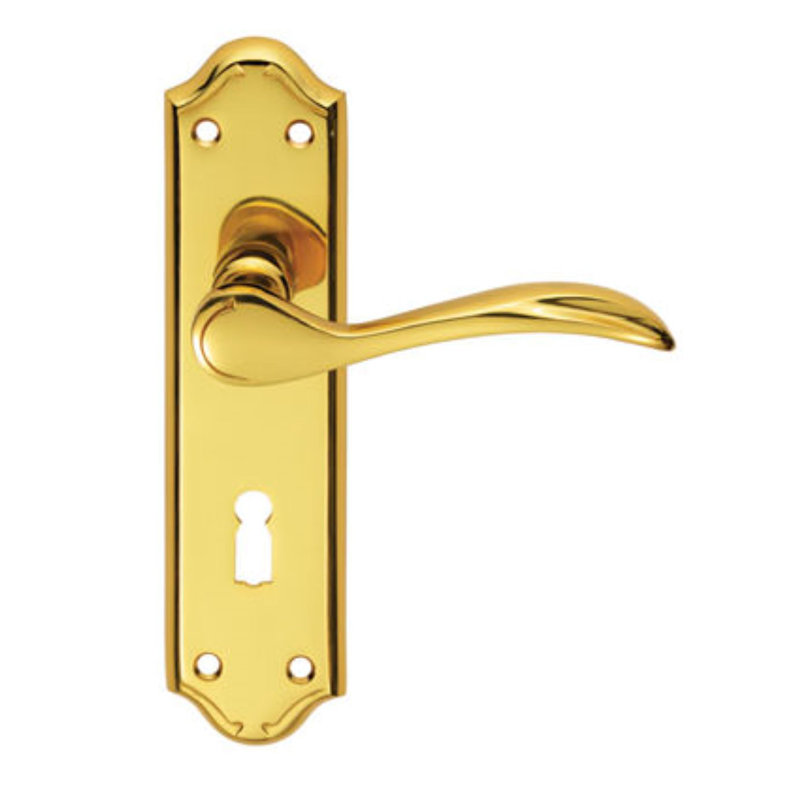 Pensacola Lock Right Hand Door Handle, Polished Brass