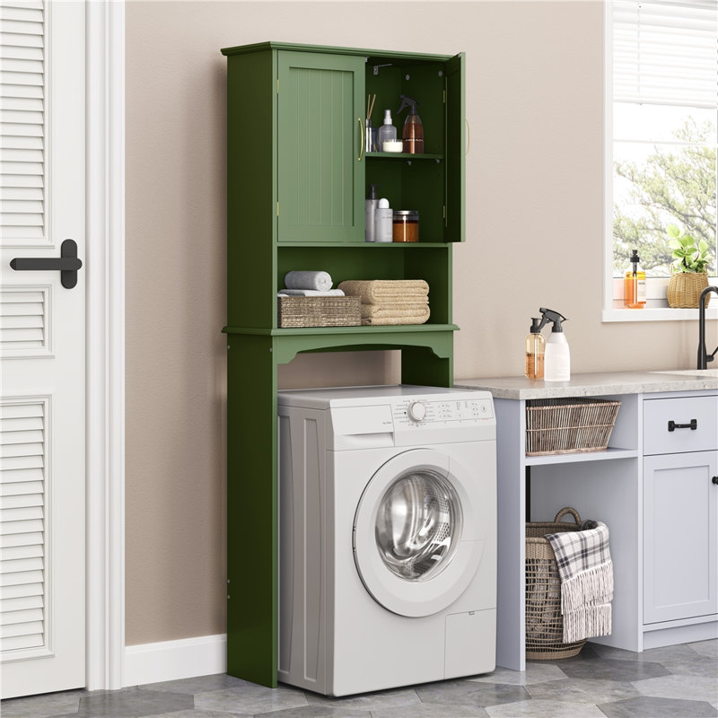 Dharmraj Over The Toilet Bathroom Storage With Upper Cabinets And Open Shelves, Green