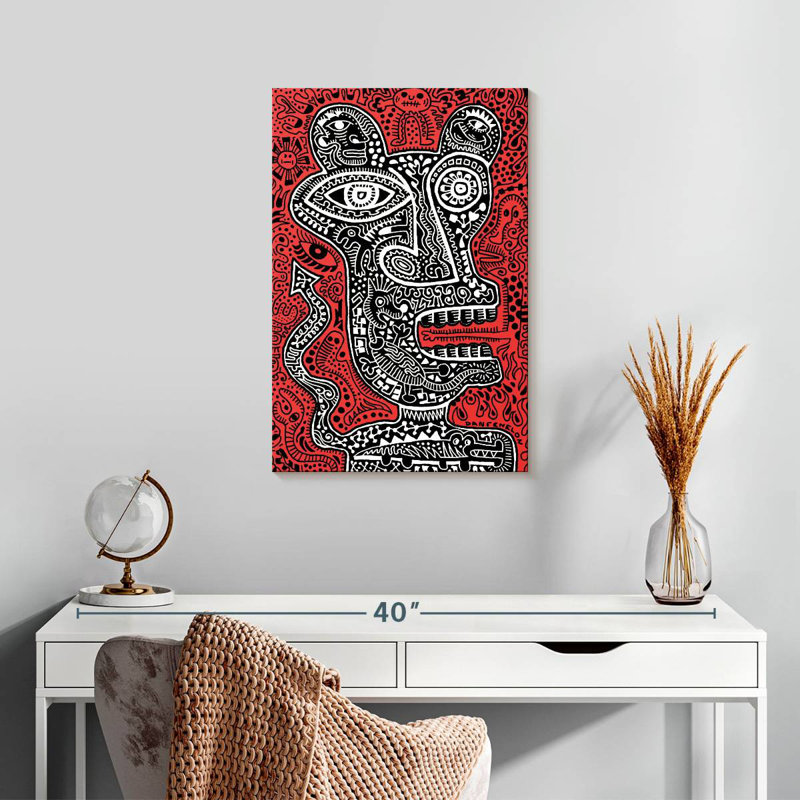 Kelan Tiki Head I Red, 24" H x 16" W