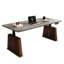Bureau debout à hauteur réglable moderne et minimaliste électrique, plateau de table en pierre frittée gris mat, deux moteurs, pieds en bois massif de couleur brun en option-130604322-130604323