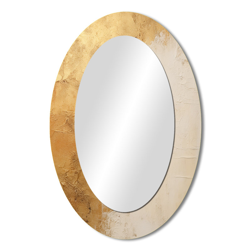 Gold And White Abstract Split - Modern Oval Wall Mirror, 36" H x 24" W
