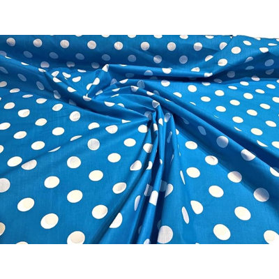 Tissu polycoton à gros pois turquoise et blanc, vendu au mètre. Grand motif à pois, 152 cm de large, mélange de coton doux, idéal pour robes, nappes, courtepointes et loisirs créatifs.