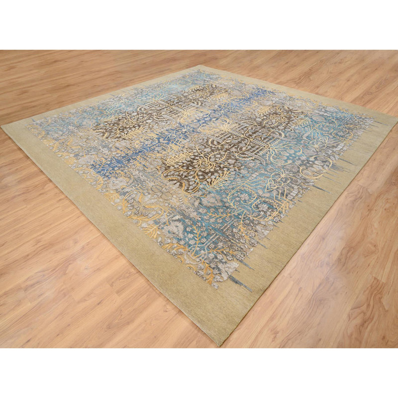 Tapis brun en soie noué à la main Saroogh DB401EE346324284846B91871A1A76A2, Carré 12 pi