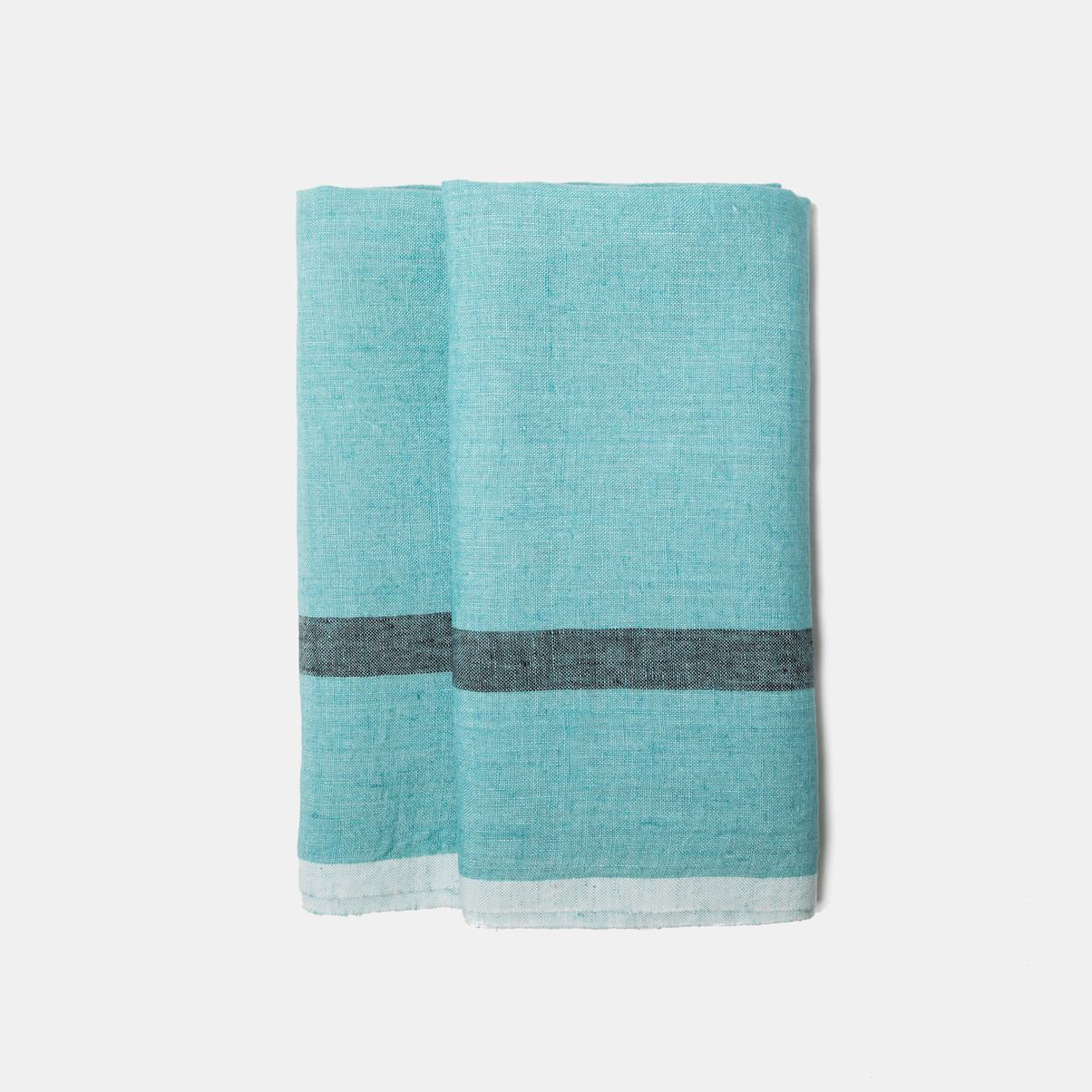 Reversible Linen Napkin, Aqua/Charcoal