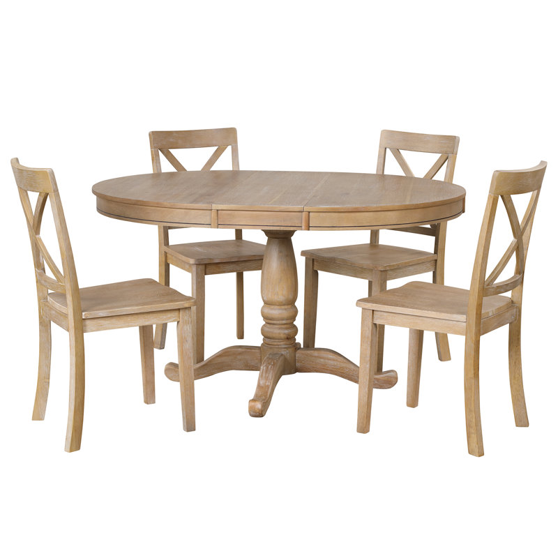 Ensemble de salle à manger moderne 5 pièces pour 4 personnes, table en bois naturel et 4 chaises assorties